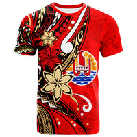 Tahiti T Shirt Tribal Flower With Special Turtles Red Color Unisex Red - Polynesian Pride