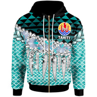 Tahiti Zip Hoodie Coconut Leaves Weave Pattern Blue Unisex Blue - Polynesian Pride