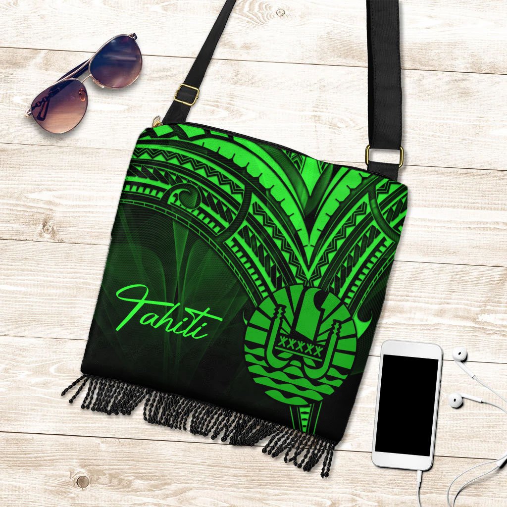 Tahiti Boho Handbag - Green Color Cross Style One Size Boho Handbag Black - Polynesian Pride