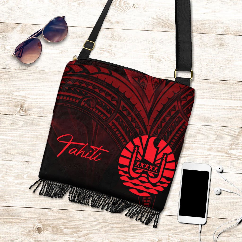 Tahiti Boho Handbag - Red Color Cross Style One Size Boho Handbag Black - Polynesian Pride