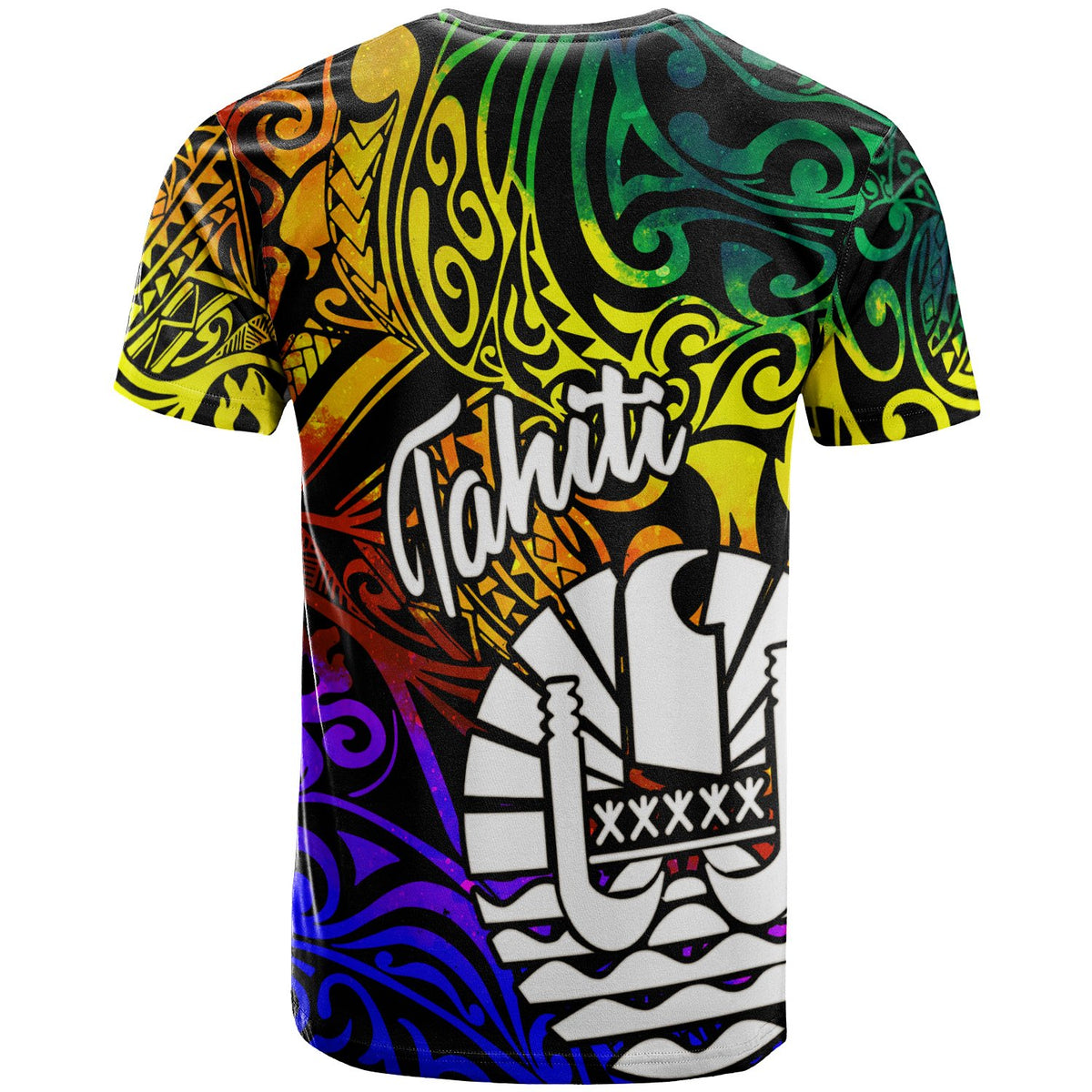 Tahiti Custom T Shirt Rainbow Polynesian Pattern - Polynesian Pride