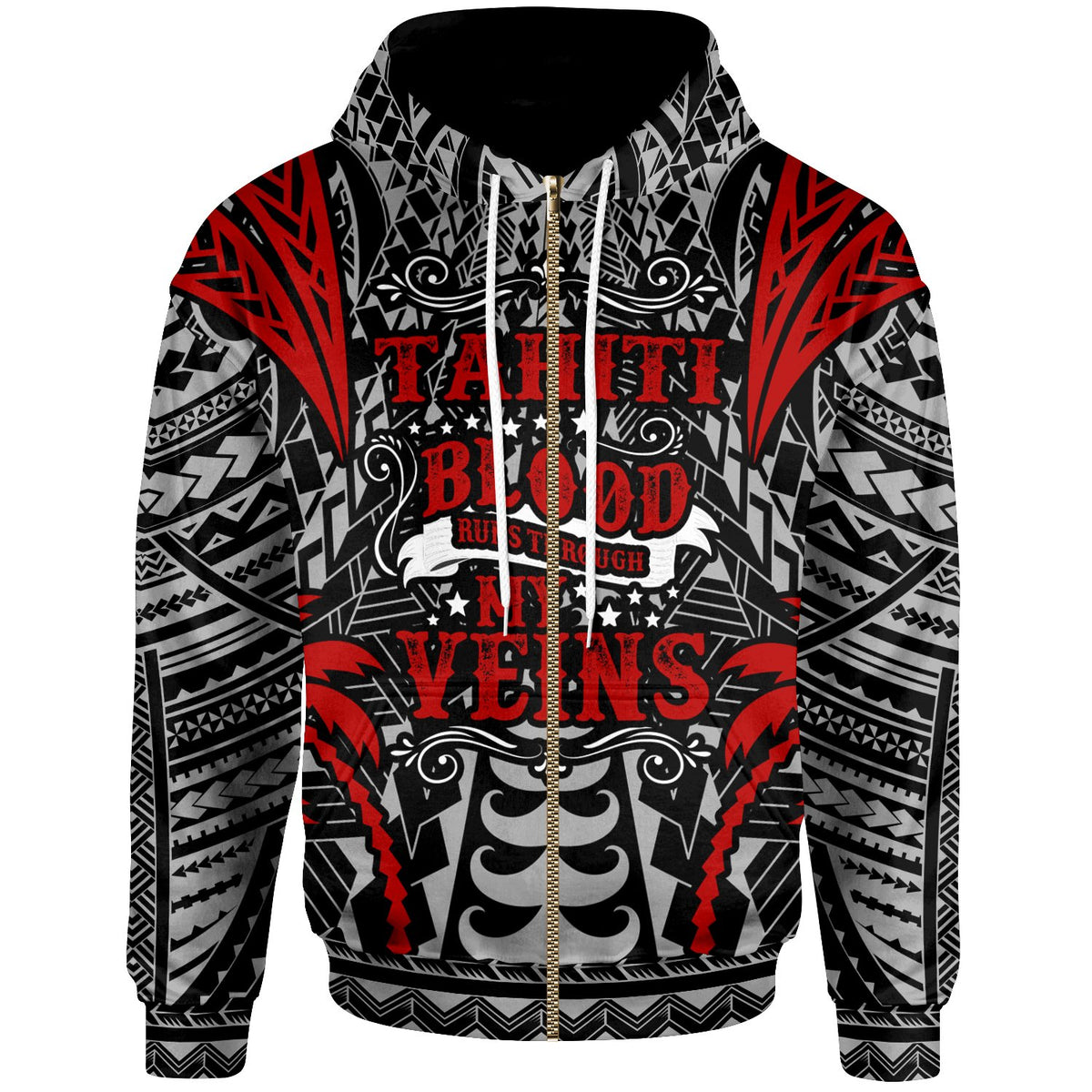 Tahiti Zip up Hoodie Blood Runs Through My Veins Style Flag Unisex White - Polynesian Pride