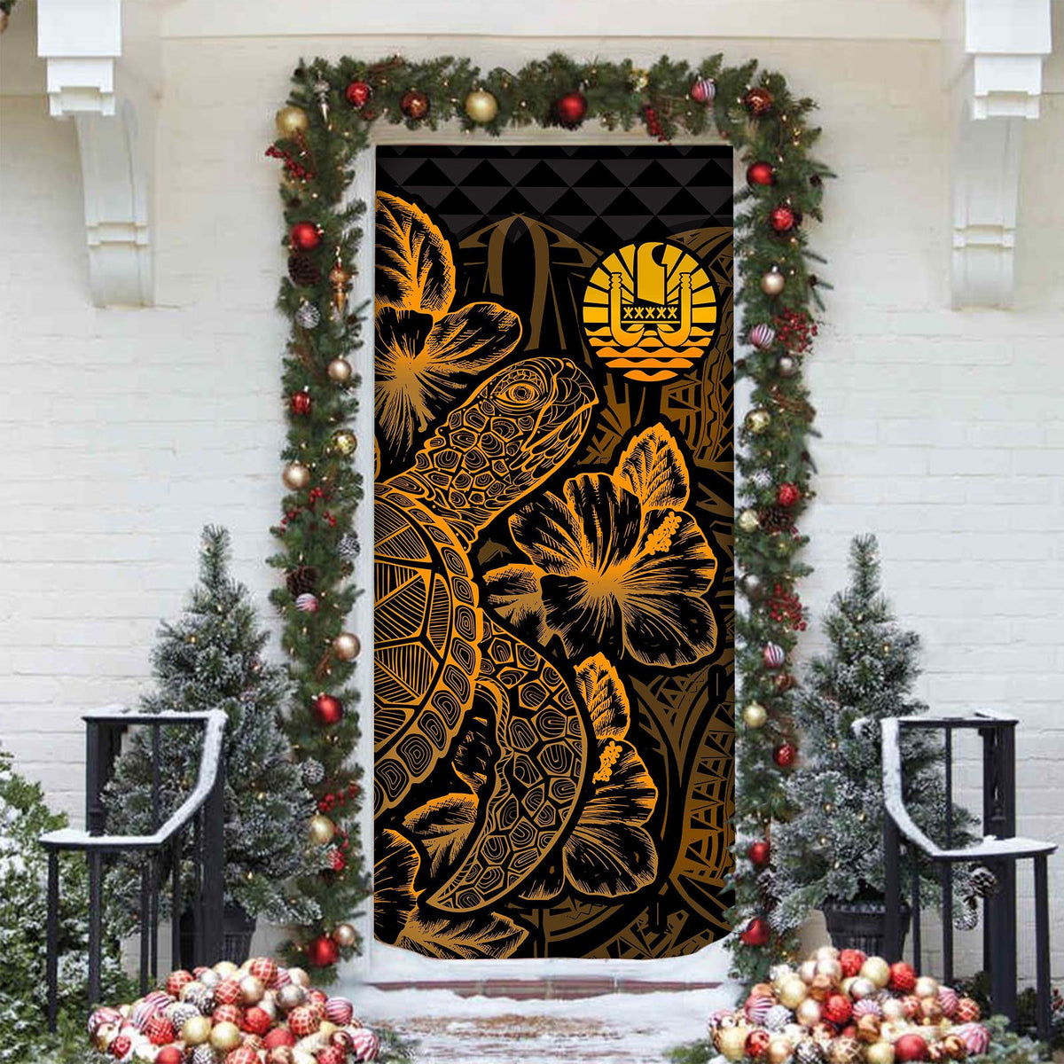 Tahiti Door Cover Turtle Hibiscus Gold - Polynesian Pride