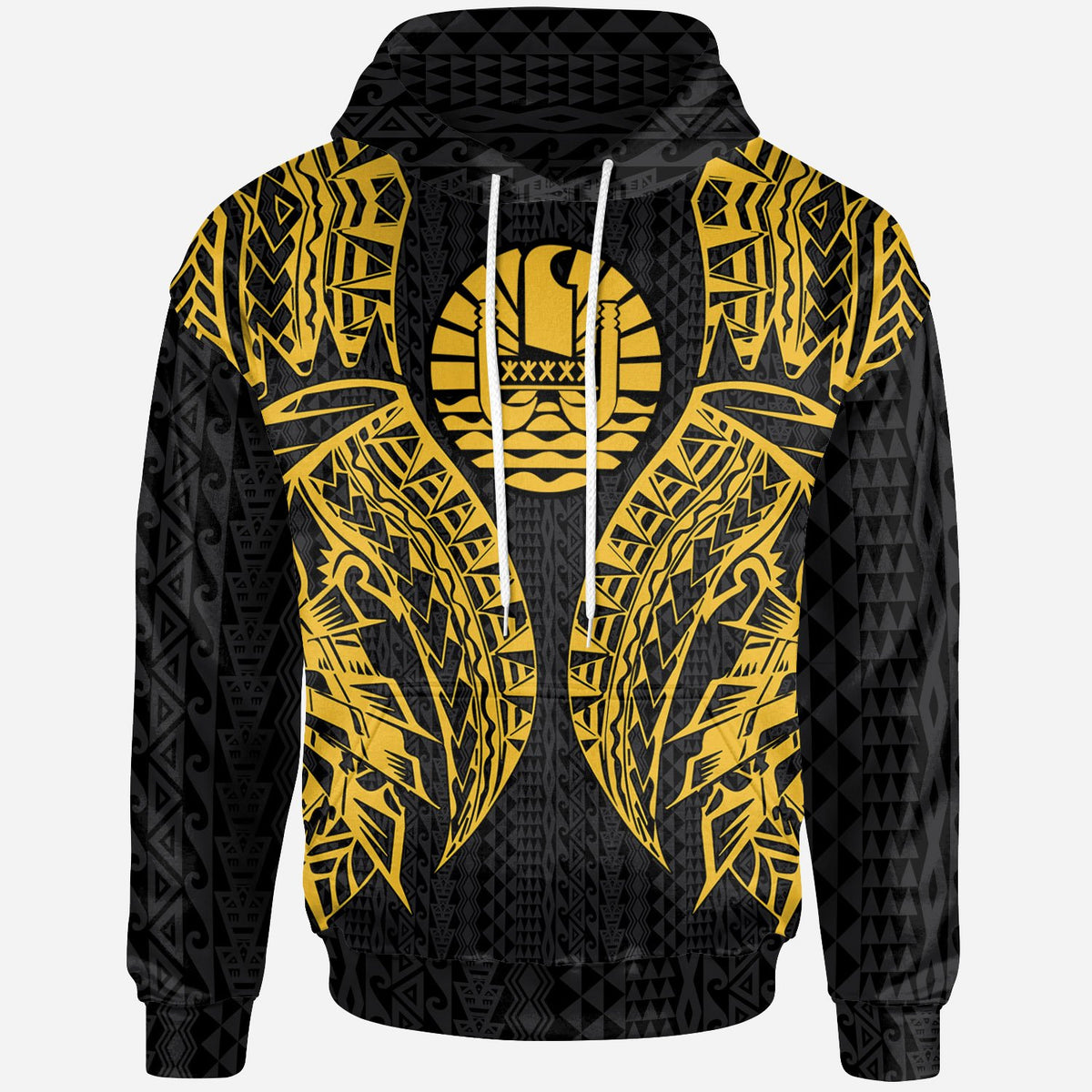 Tahiti Zip up Hoodie Polynesian Lion Head Gold Style Unisex Gold - Polynesian Pride