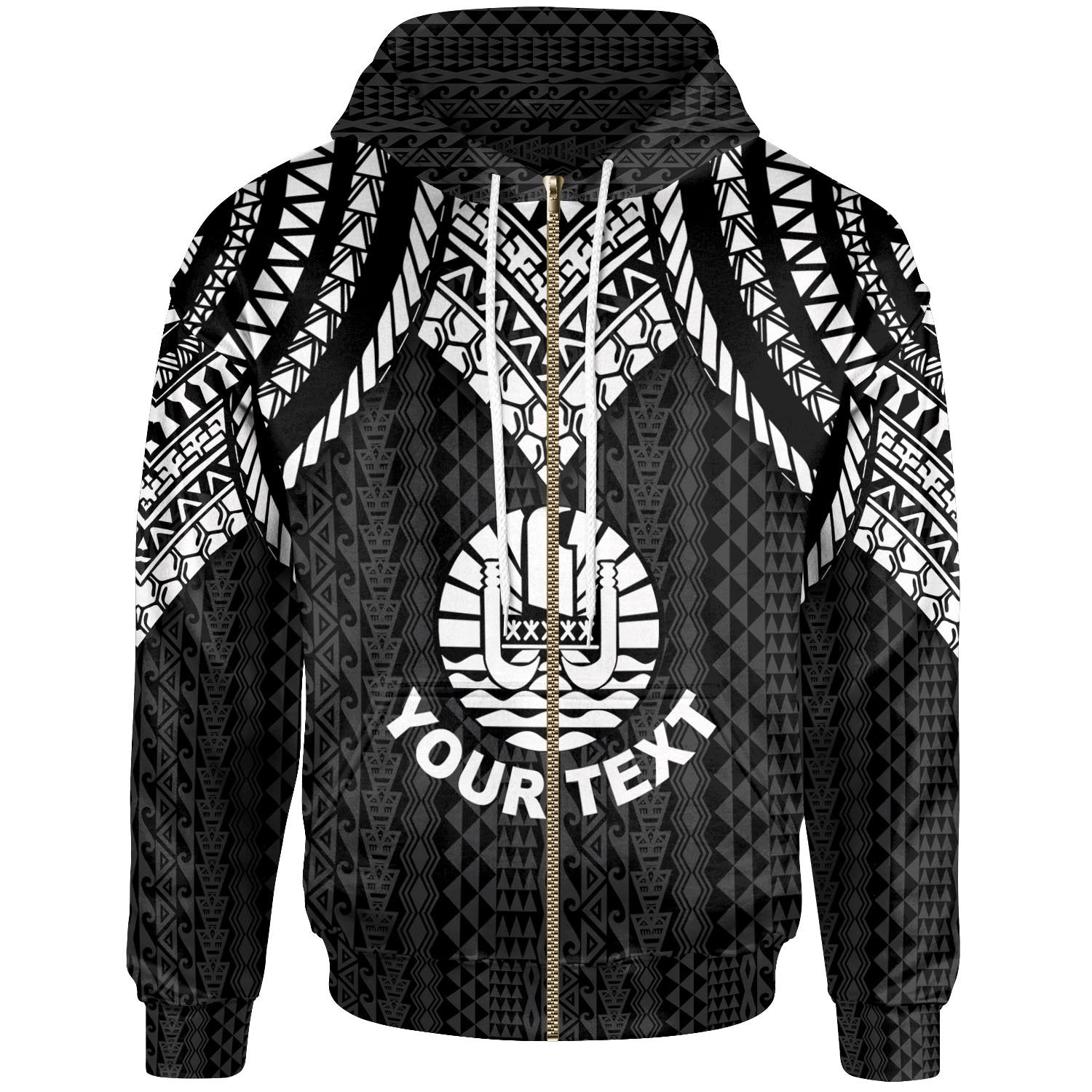 Tahiti Custom Zip up Hoodie Polynesian Armor Style Black Unisex Black - Polynesian Pride