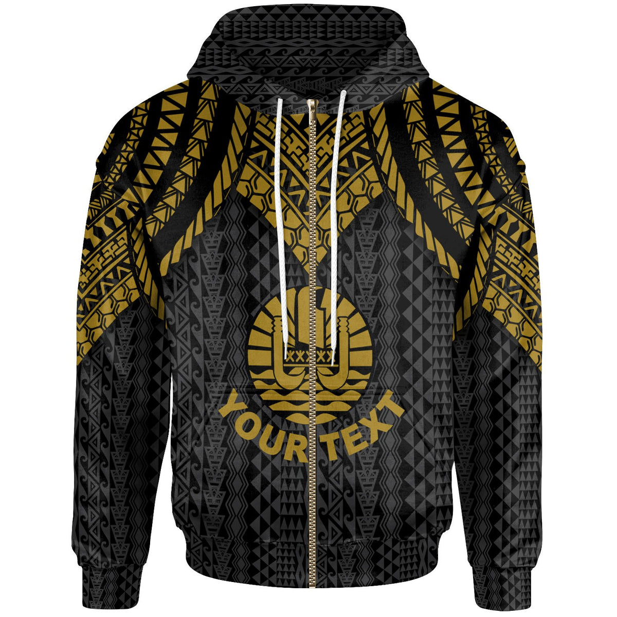 Tahiti Custom Zip up Hoodie Polynesian Armor Style Gold Unisex Gold - Polynesian Pride
