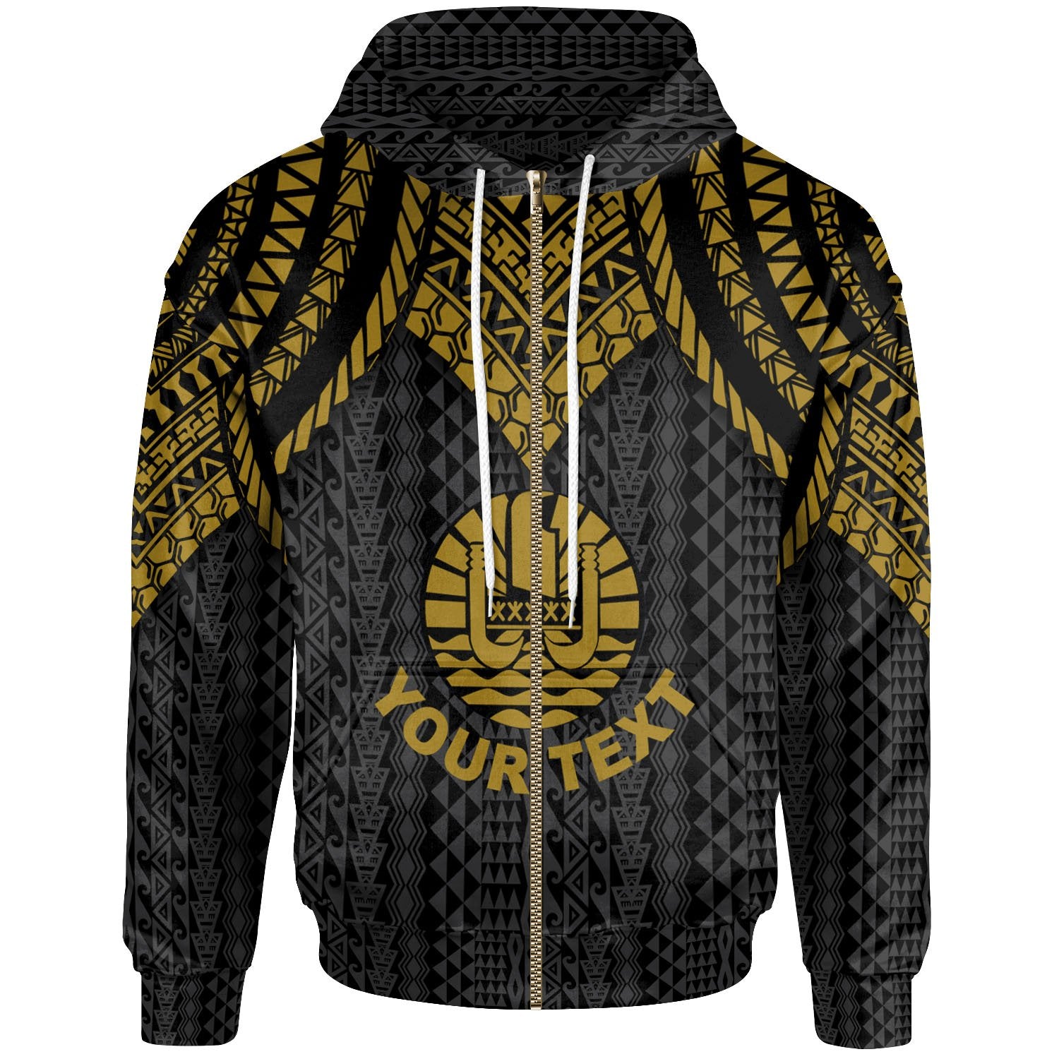 Tahiti Custom Zip up Hoodie Polynesian Armor Style Gold Unisex Gold - Polynesian Pride