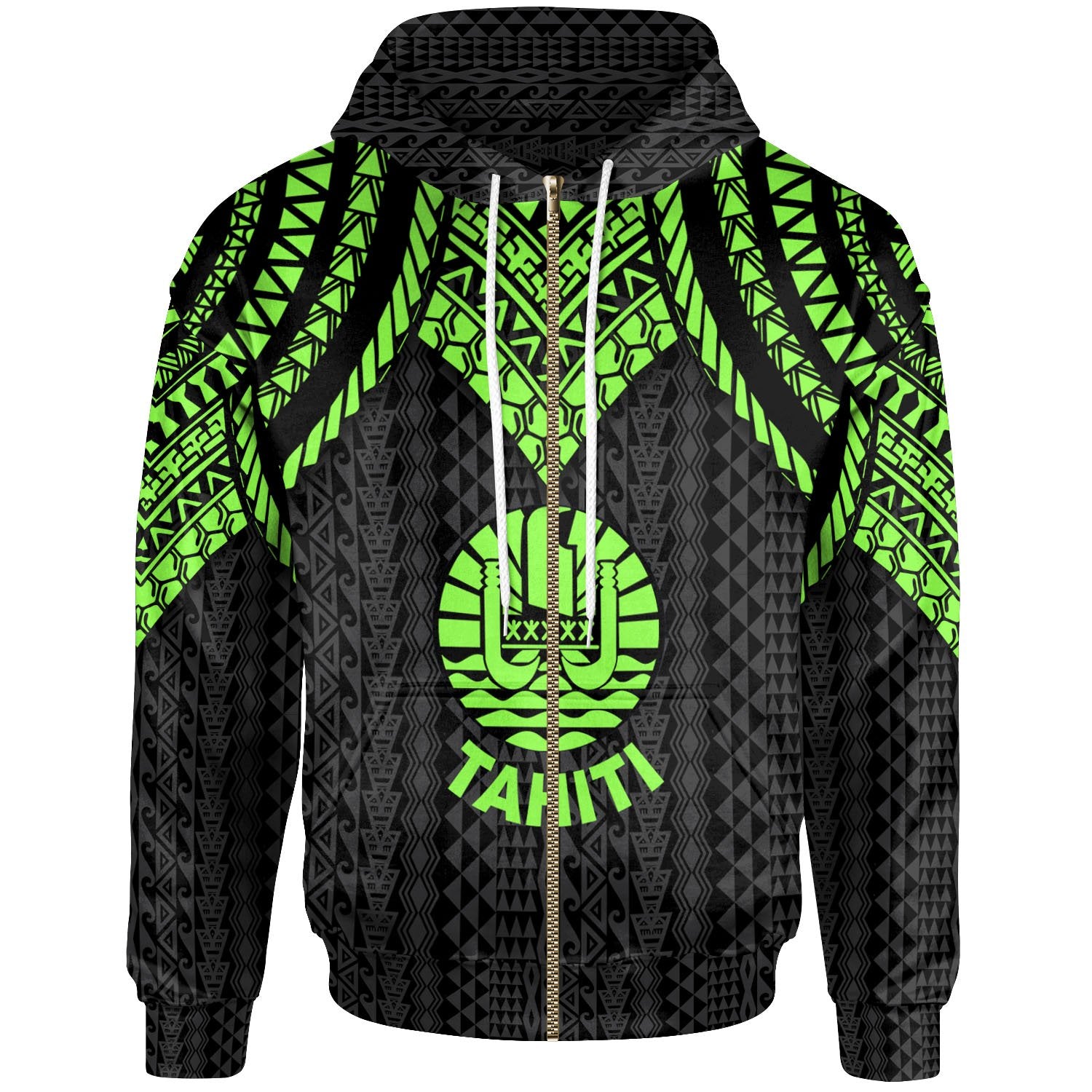 Tahiti Zip up Hoodie Polynesian Armor Style Green Unisex Green - Polynesian Pride