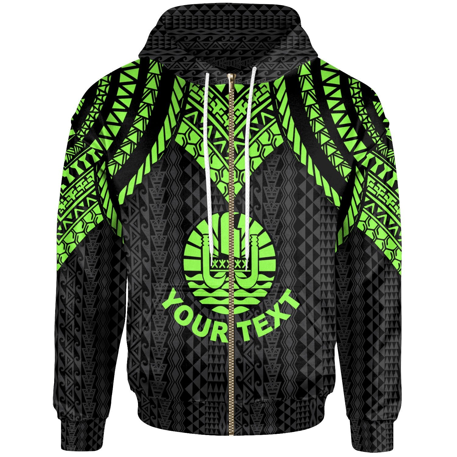 Tahiti Custom Zip up Hoodie Polynesian Armor Style Green Unisex Green - Polynesian Pride