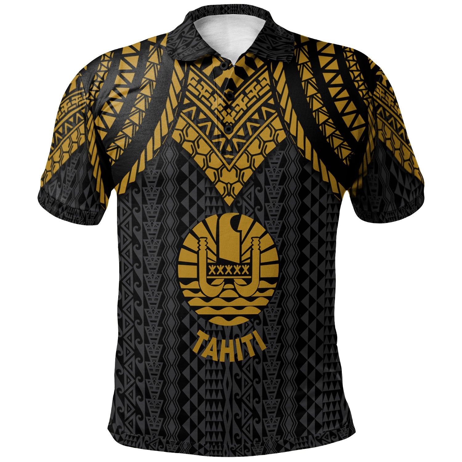Tahiti Polo Shirt Polynesian Armor Style Gold Unisex Gold - Polynesian Pride