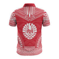 Tahiti Custom Polo Shirt Tahitian Flag Polynesian Chief Tattoo Red Version - Polynesian Pride