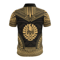 Tahiti Custom Polo Shirt Tahitian Flag Polynesian Chief Tattoo Gold Version - Polynesian Pride