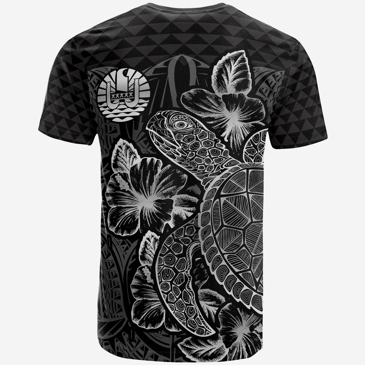 Tahiti Polynesian T Shirt Tahitian FLag Turtle Hibiscus Black - Polynesian Pride