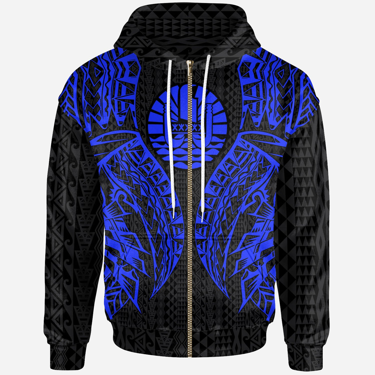 Tahiti Zip up Hoodie Polynesian Lion Head Blue Style Unisex Blue - Polynesian Pride