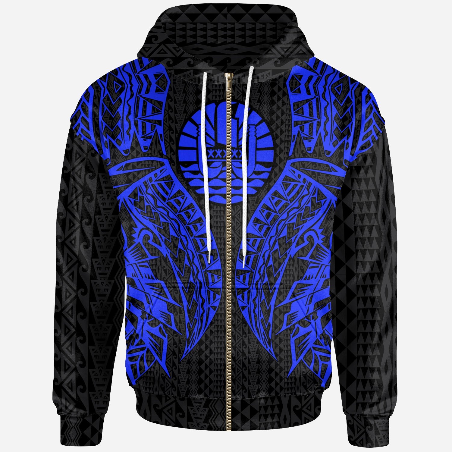 Tahiti Zip up Hoodie Polynesian Lion Head Blue Style Unisex Blue - Polynesian Pride