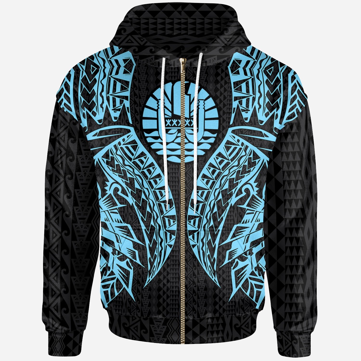 Tahiti Zip up Hoodie Polynesian Lion Head Neon Style Unisex Neon - Polynesian Pride