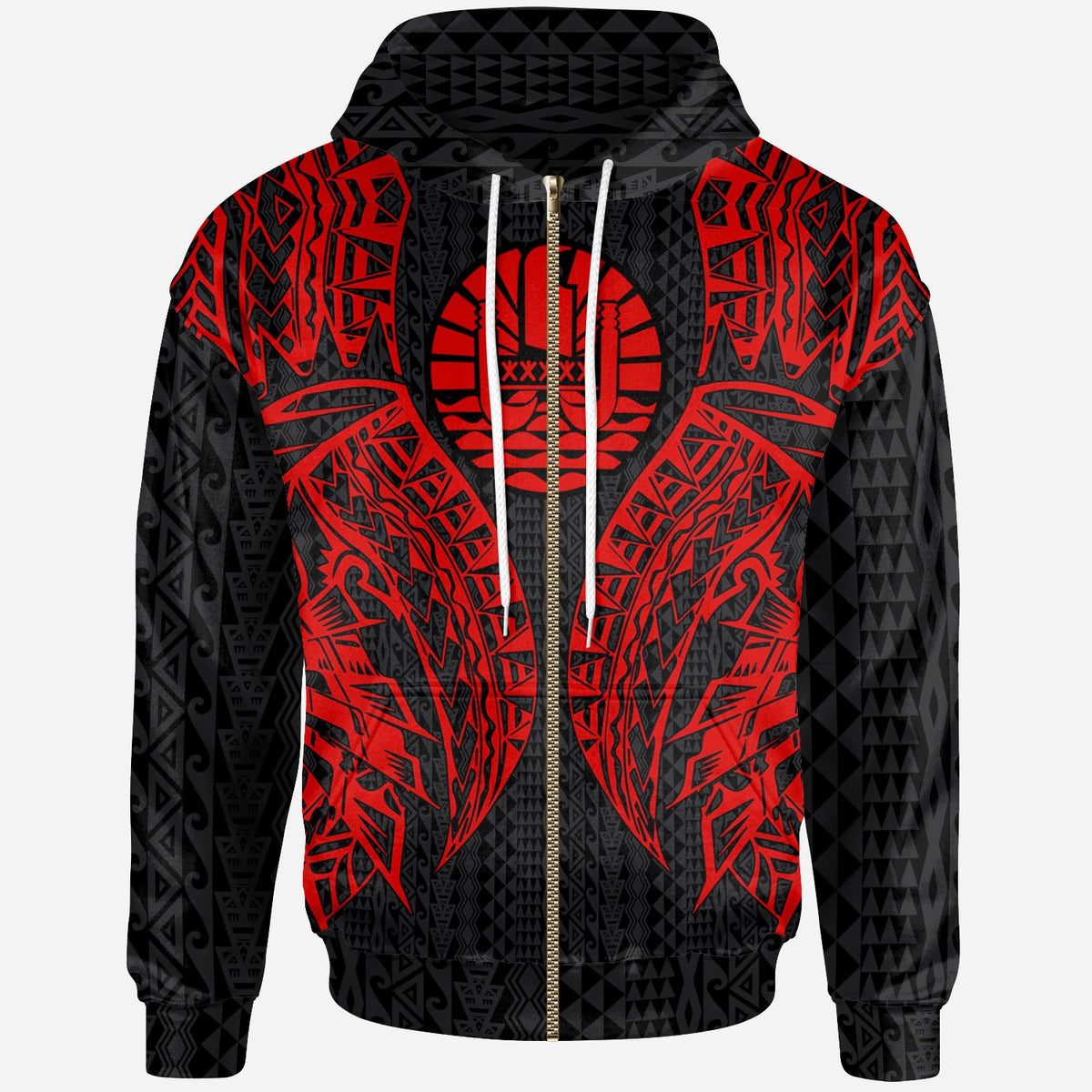 Tahiti Zip up Hoodie Polynesian Lion Head Red Style Unisex Red - Polynesian Pride