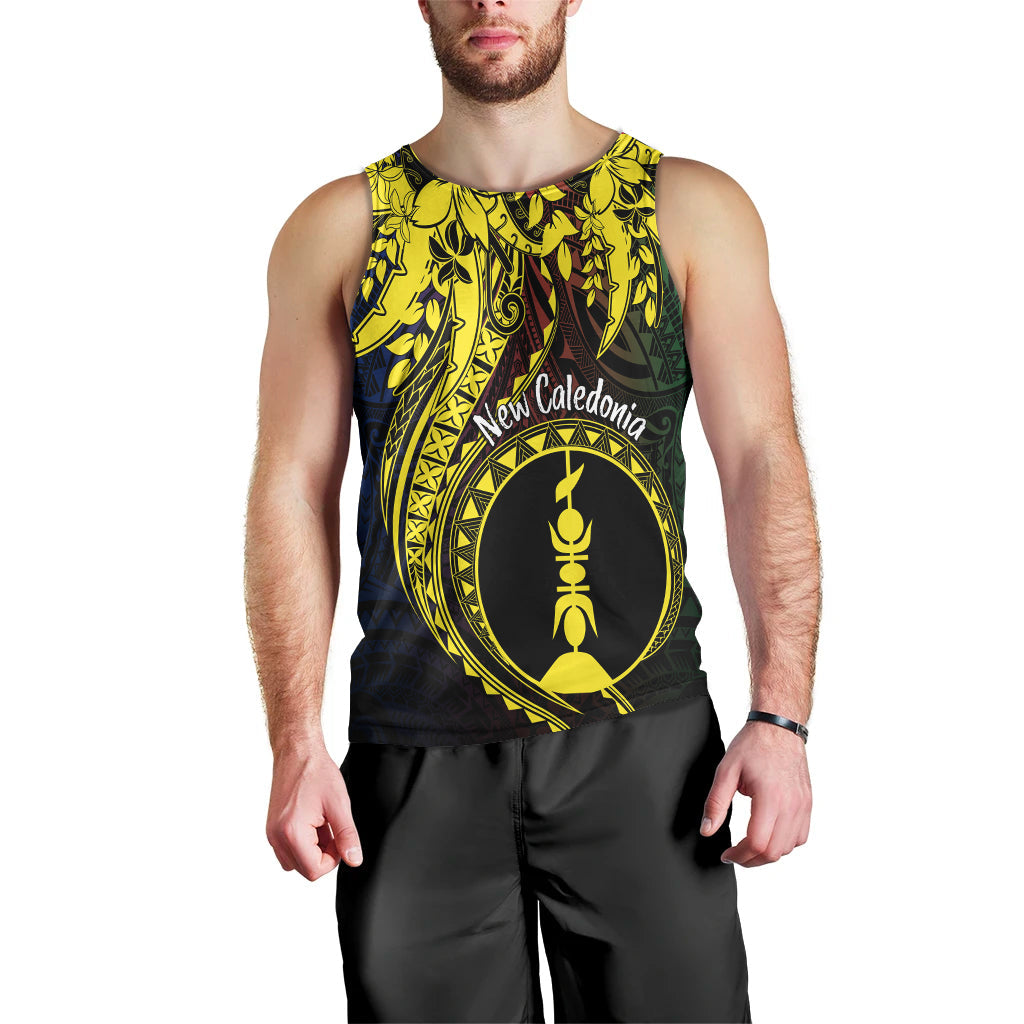 New Caledonia Personalised Men Tank Top Kanaky Mix Plumeria LT7 Black - Polynesian Pride