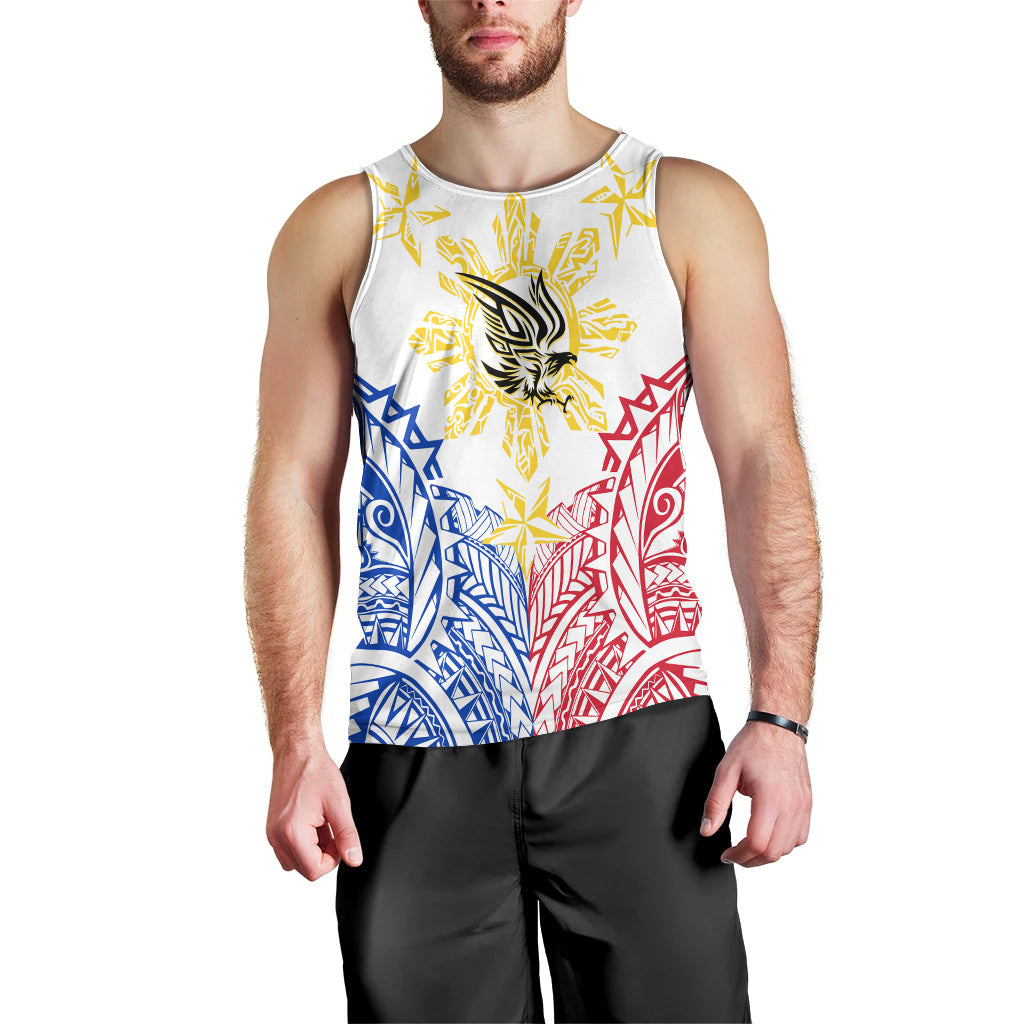 Philippines Personalised Men Tank Top Filipino Sun with Eagle LT7 White - Polynesian Pride