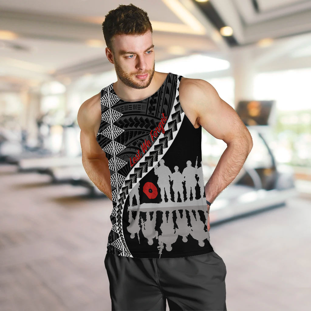 Tonga Anzac Day Black & White Men's Tank Top Lest We Forget LT7 - Polynesian Pride