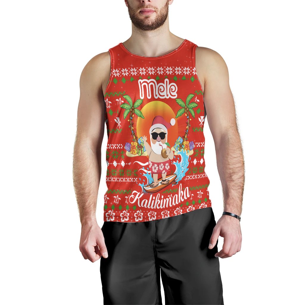 Hawaiian Santa Claus Mele Kalikimaka Men's Tank Top - Aviv Style - Red - AH - Polynesian Pride