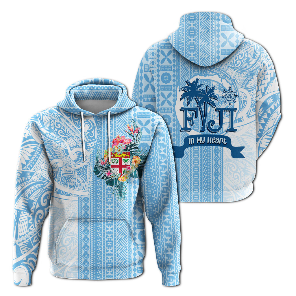 Fiji Tapa Pattern with Hibiscus Hoodie Fiji In My Heart LT7 - Polynesian Pride