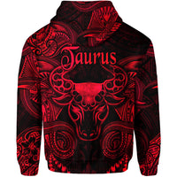Taurus Zodiac Polynesian Zip Hoodie Unique Style Red LT8 - Polynesian Pride