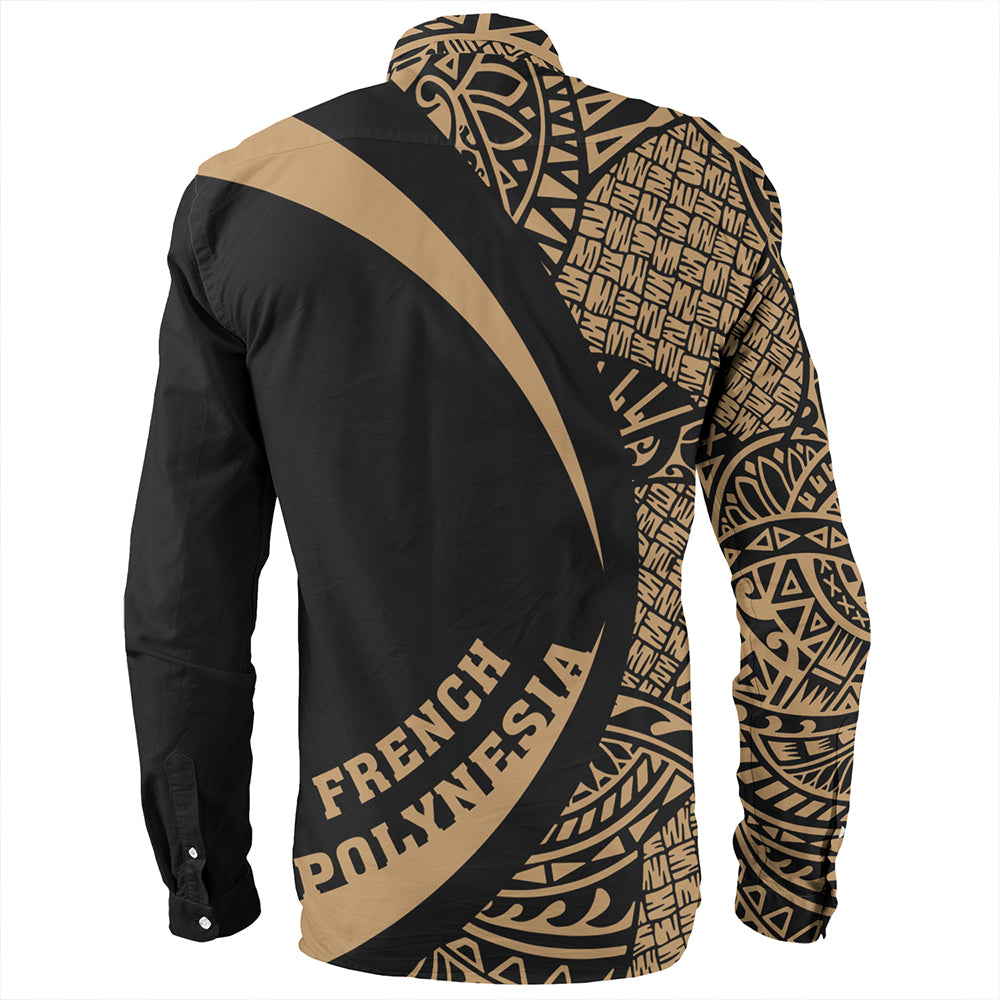 French Polynesia Long Sleeve Shirt Coat Of Arm Lauhala Gold Circle - Polynesian Pride