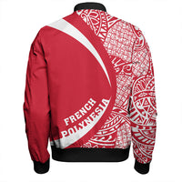 French Polynesia Sleeve Zip Bomber Jacket Coat Of Arm Lauhala Circle - Polynesian Pride