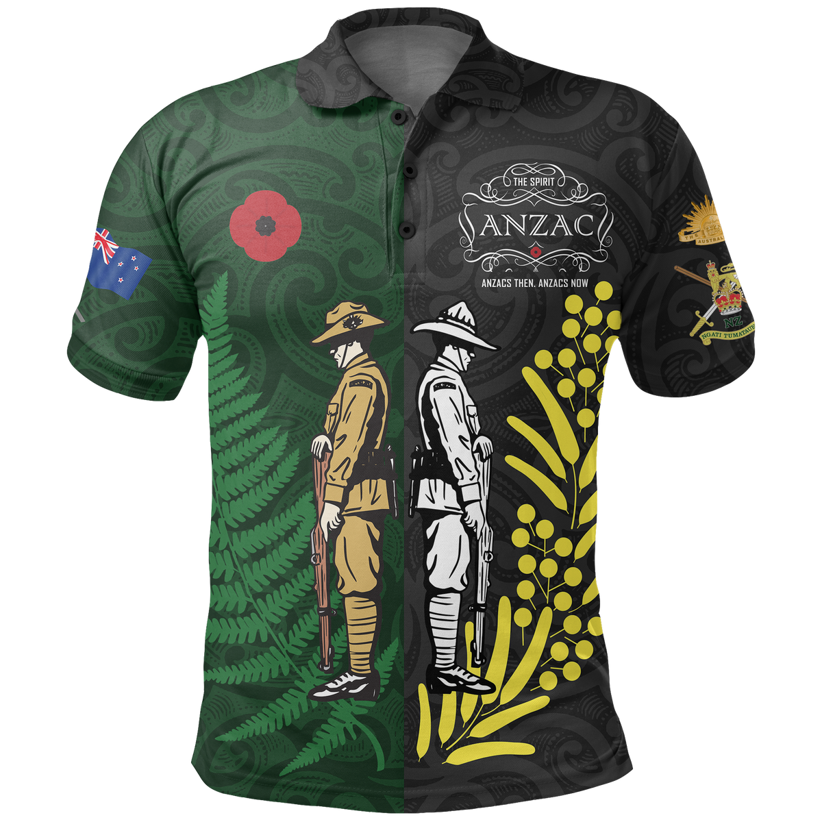 New Zealand Maori ANZAC Spirit Polo Shirt Lest We Forget Black - Polynesian Pride
