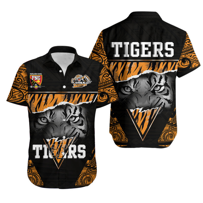 Papua New Guinea Lae Snax Tigers Hawaiian Shirt Polynesian Tiger Face LT9 Unisex Black - Polynesian Pride