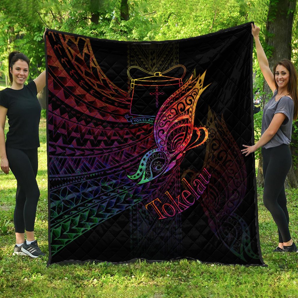 Tokelau Premium Quilt - Butterfly Polynesian Style Black - Polynesian Pride