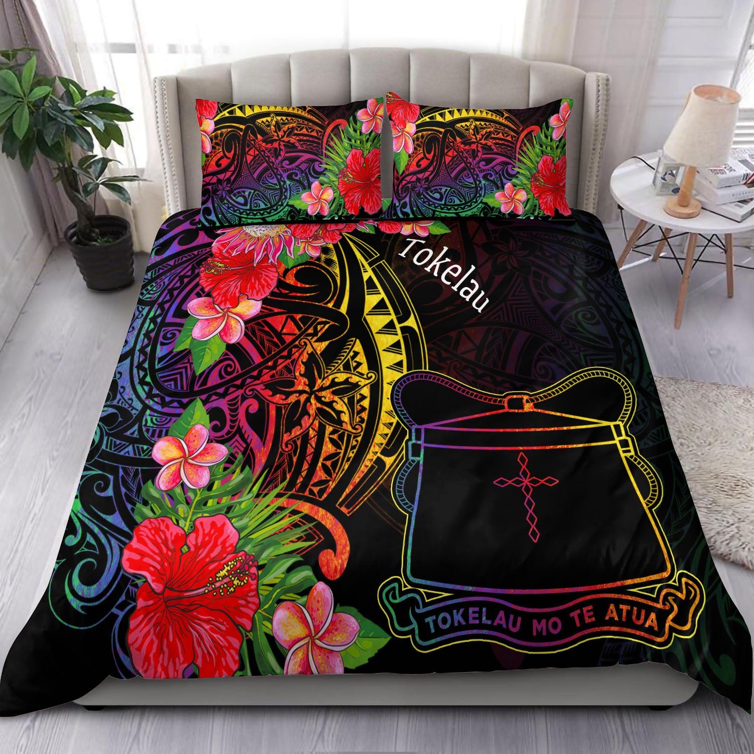 Tokelau Bedding Set - Tropical Hippie Style Black - Polynesian Pride