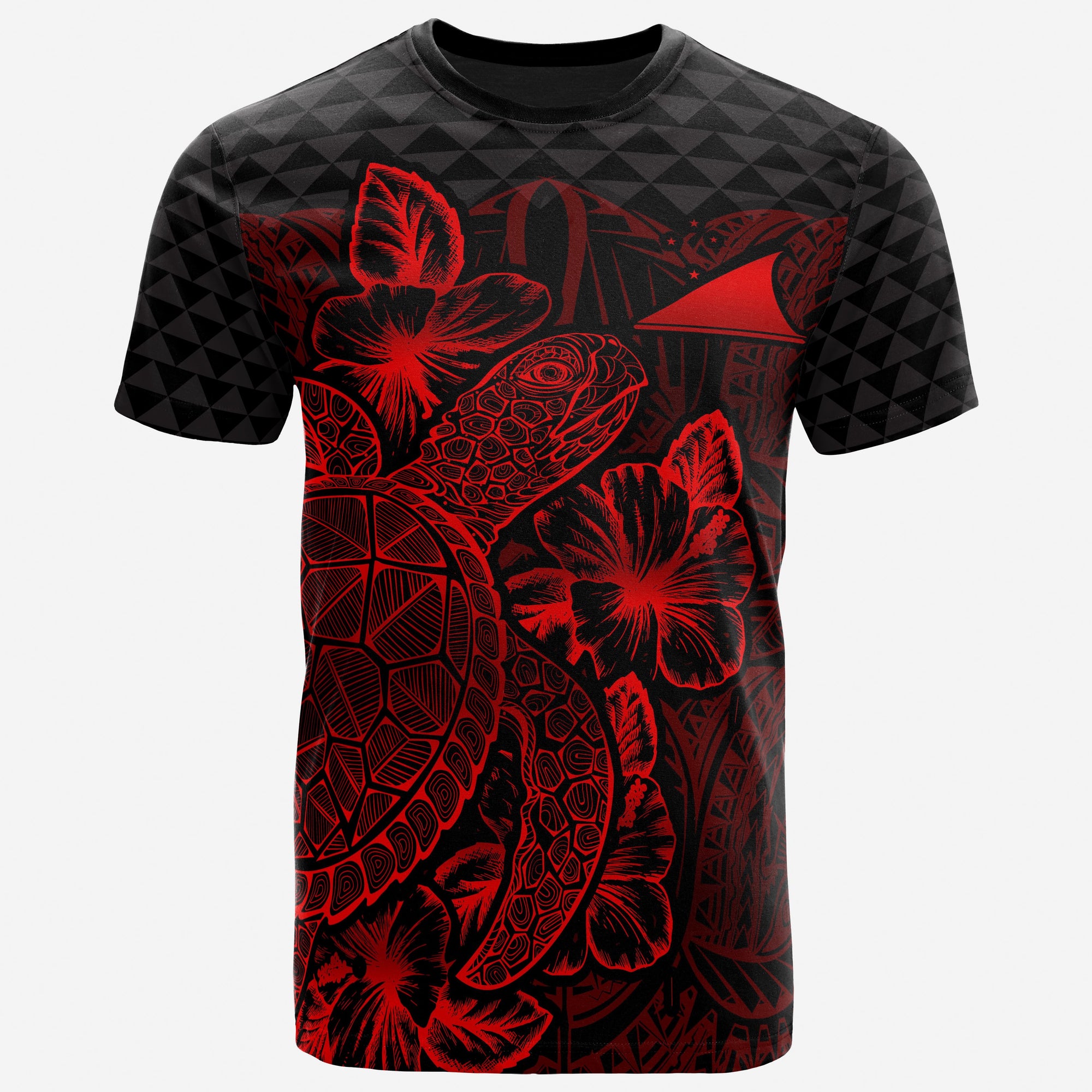 Tokelau T Shirt Tokelauan Flag Turtle Hibiscus Red Unisex Red - Polynesian Pride