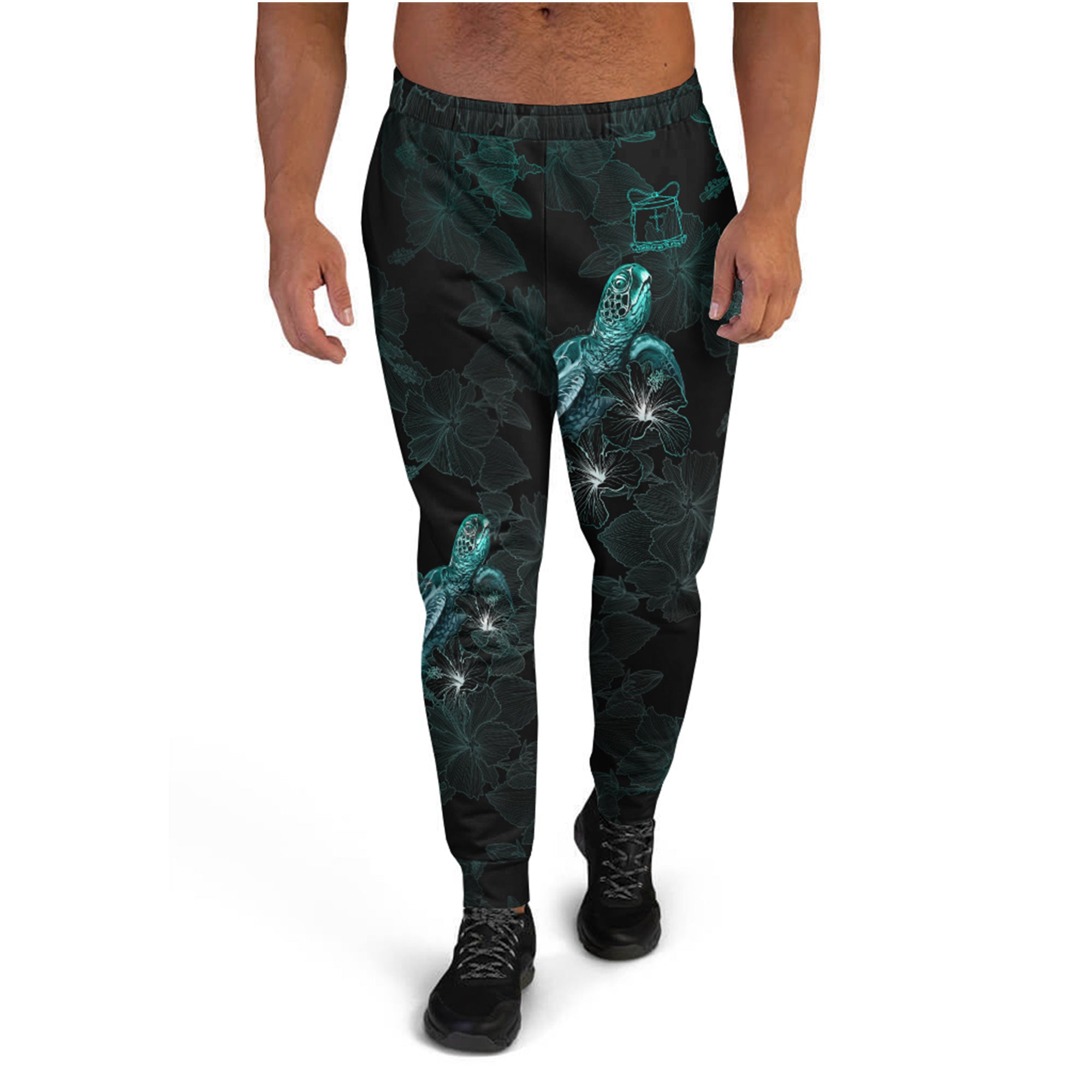 Tokelau Jogger - Tokelau Coat Of Arms With Turtle Blooming Hibiscus Turquoise Turquoise - Polynesian Pride