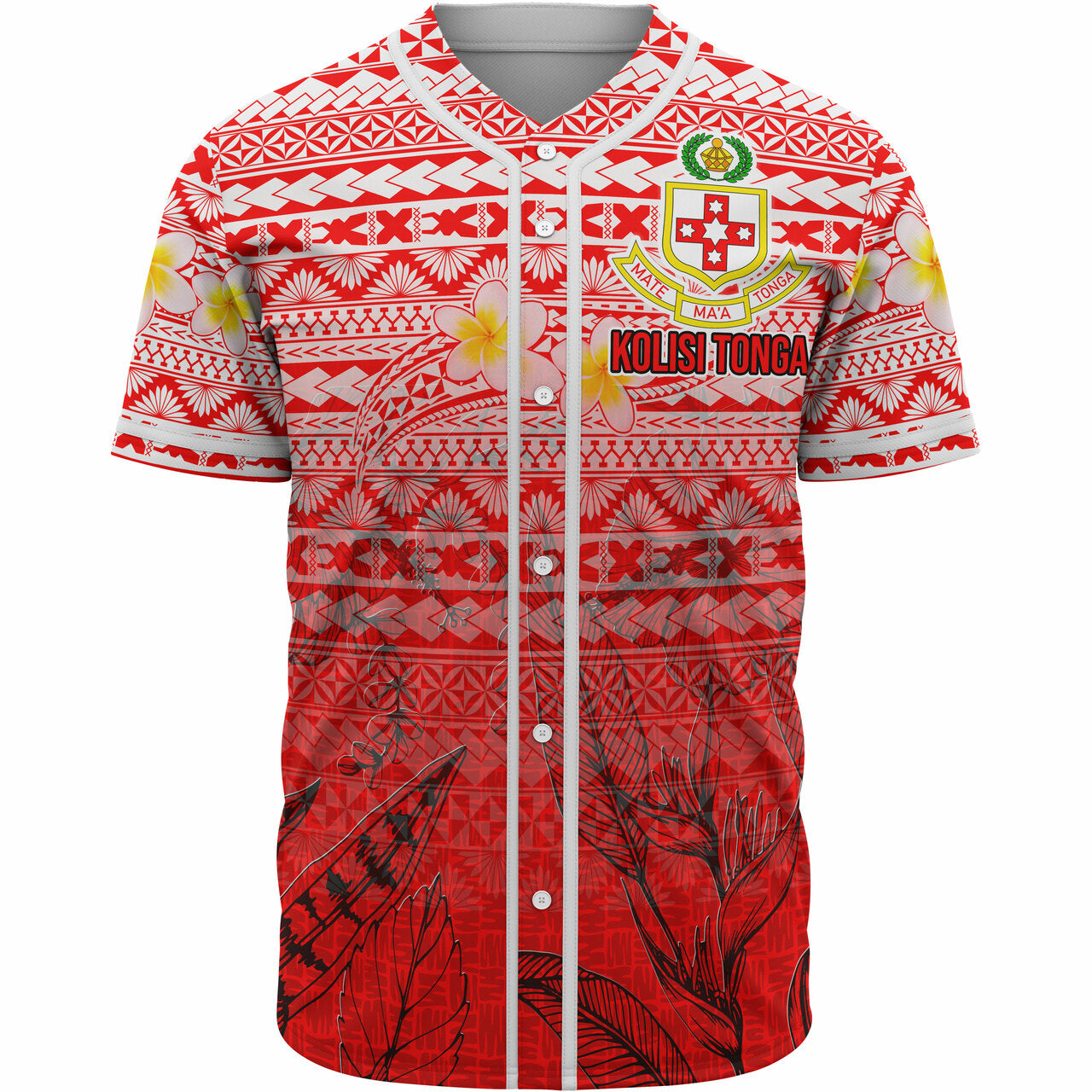 Tonga Custom Personalised Baseball Shirt - Kolisi Tonga With Tropical Flowers LT10 Unisex Red - Polynesian Pride