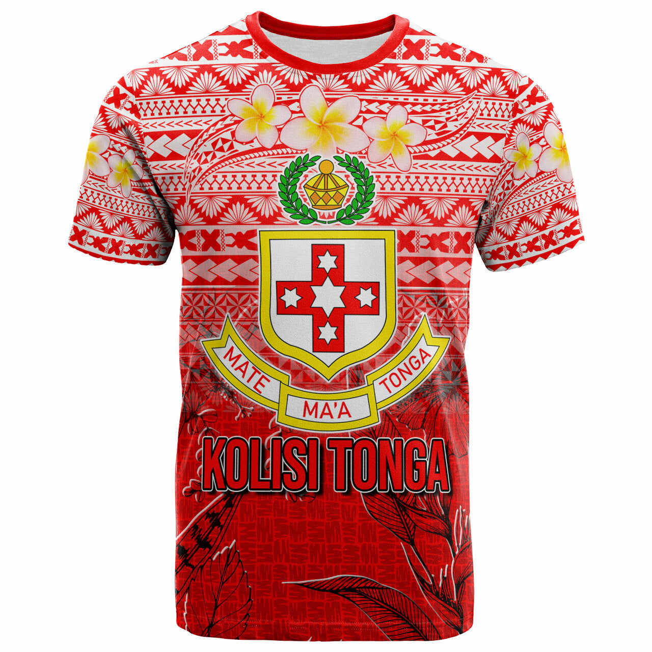 Tonga Custom T Shirt Kolisi Tonga With Tropical Flowers LT10 Red - Polynesian Pride