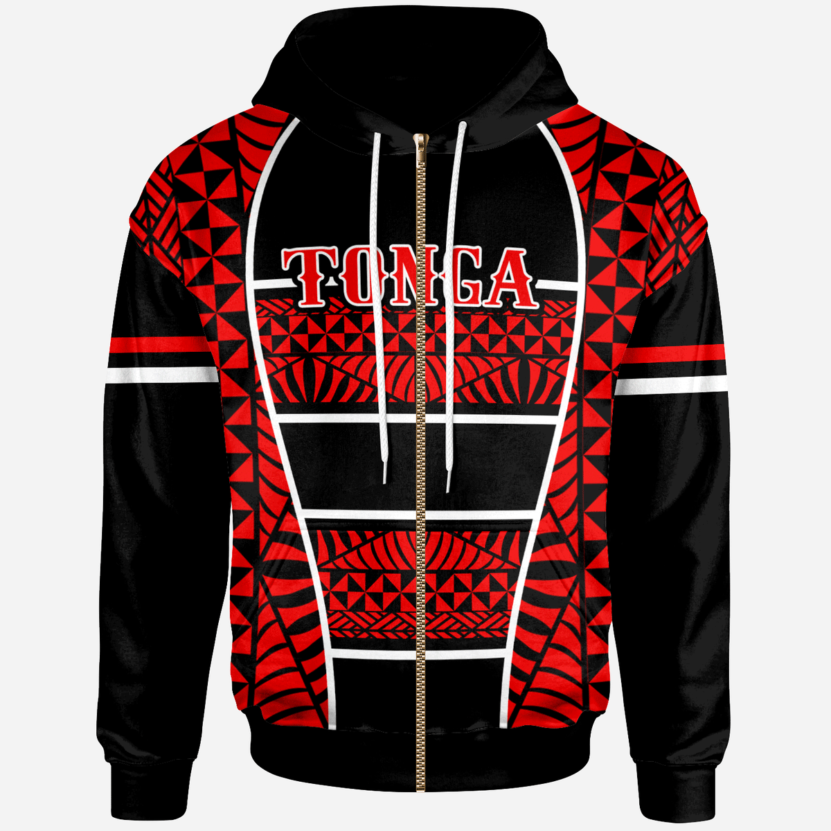 Tonga Zip Hoodie Seal of Tonga Line Style Unisex Black - Polynesian Pride