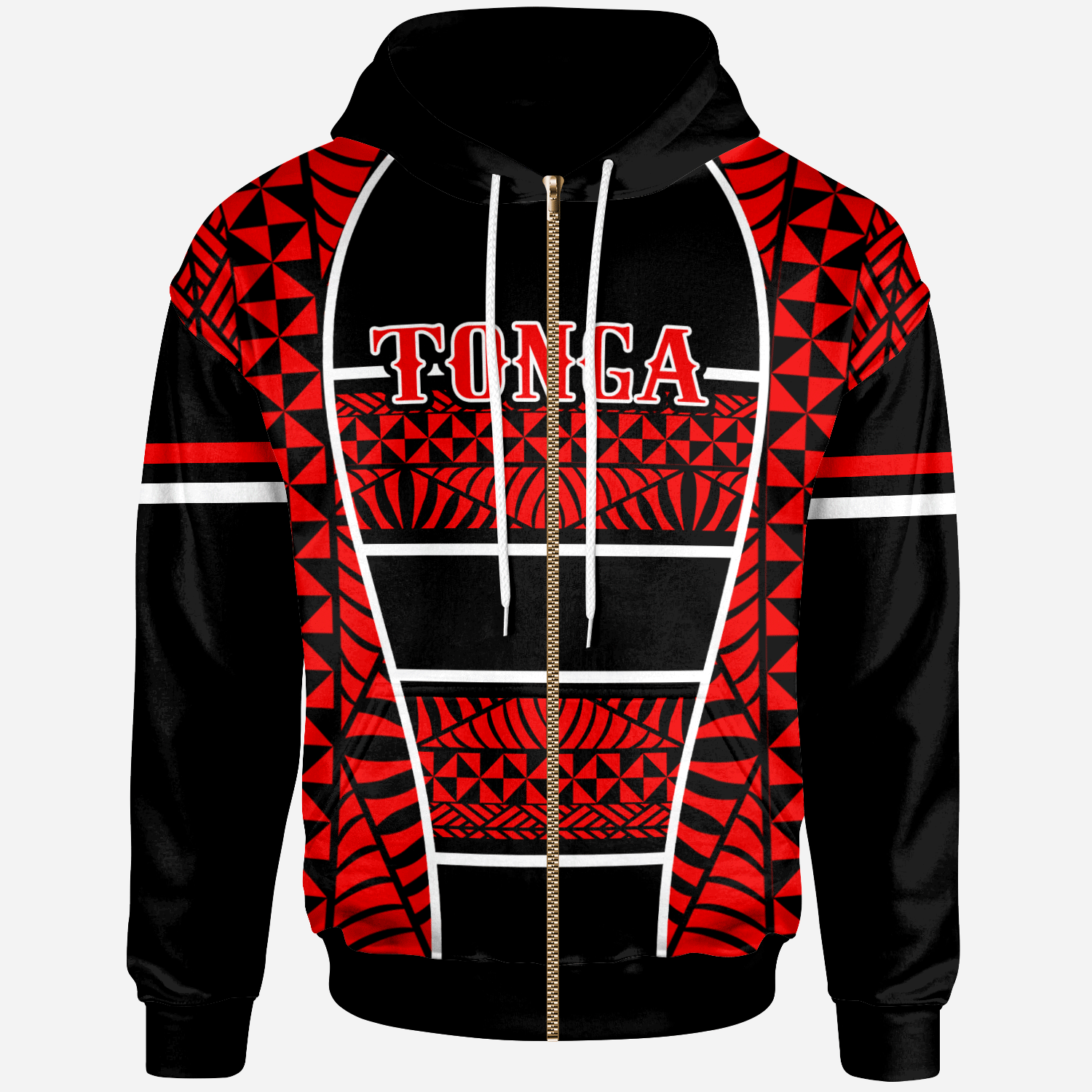 Tonga Zip Hoodie Seal of Tonga Line Style Unisex Black - Polynesian Pride