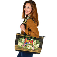 Tonga Leather Tote - Polynesian Gold Patterns Collection Black - Polynesian Pride