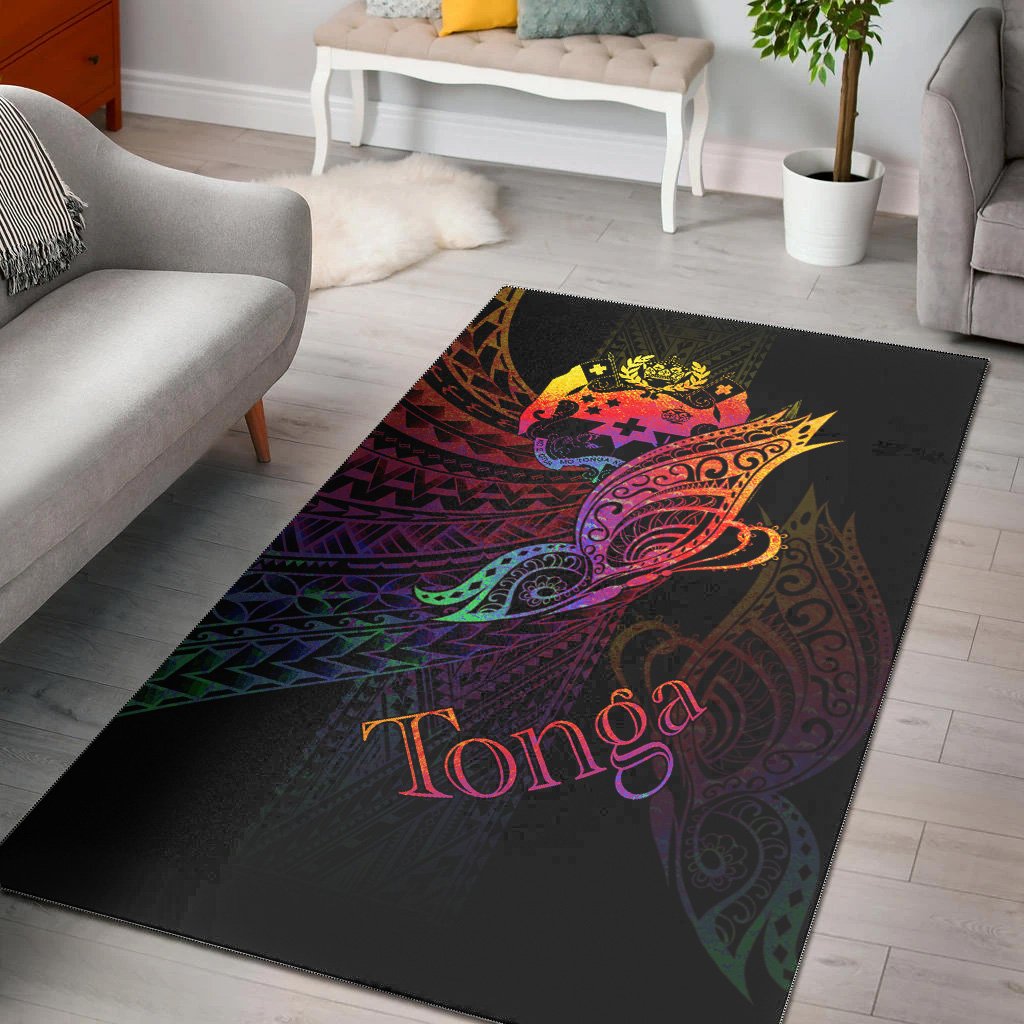 Tonga Area Rug - Butterfly Polynesian Style Black - Polynesian Pride