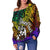 Tonga Custom Personalised Women's Off Shoulder Sweater - Rainbow Polynesian Pattern - Polynesian Pride