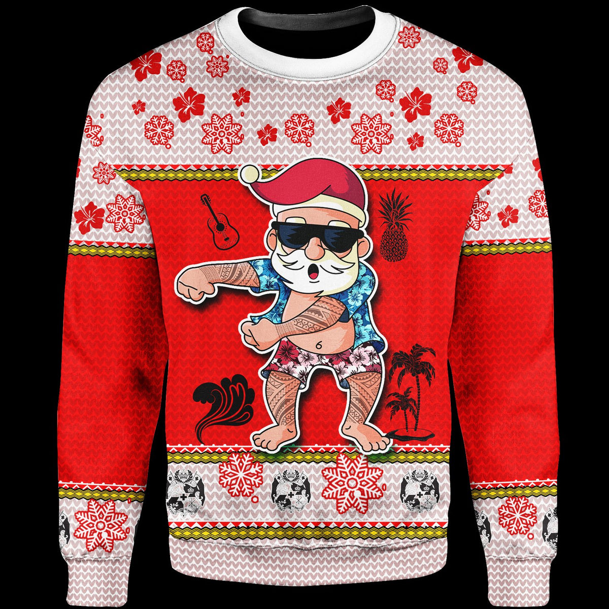 Tonga Christmas Sweater - Santa Claus Polynesian Tattoo Unisex Red - Polynesian Pride