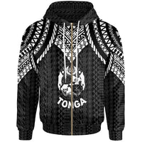 Tonga Zip up Hoodie Polynesian Armor Style Black Unisex Black - Polynesian Pride