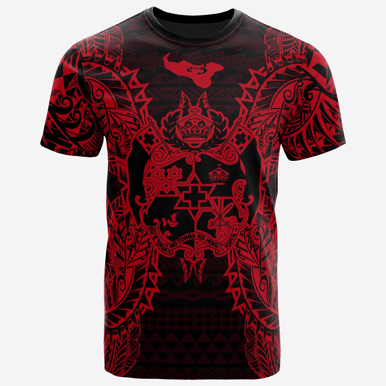 Tonga T Shirt Tonga Coat of Arms Map Polynesian Tattoo Red Unisex Gold - Polynesian Pride