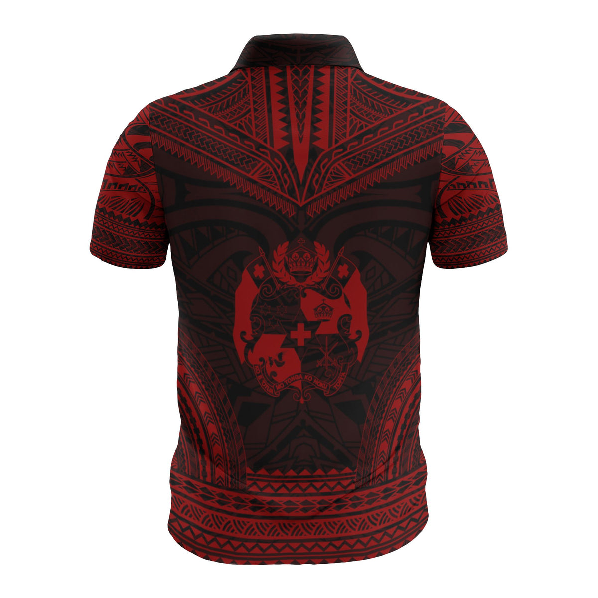 Tonga Custom Polo Shirt Tonga Coat Of Arms Polynesian Chief Tattoo Red Version - Polynesian Pride
