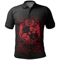 Tonga All Over Polo Shirt Tonga Coat Of Arms Red Tribal Pattern Unisex Black - Red - Polynesian Pride