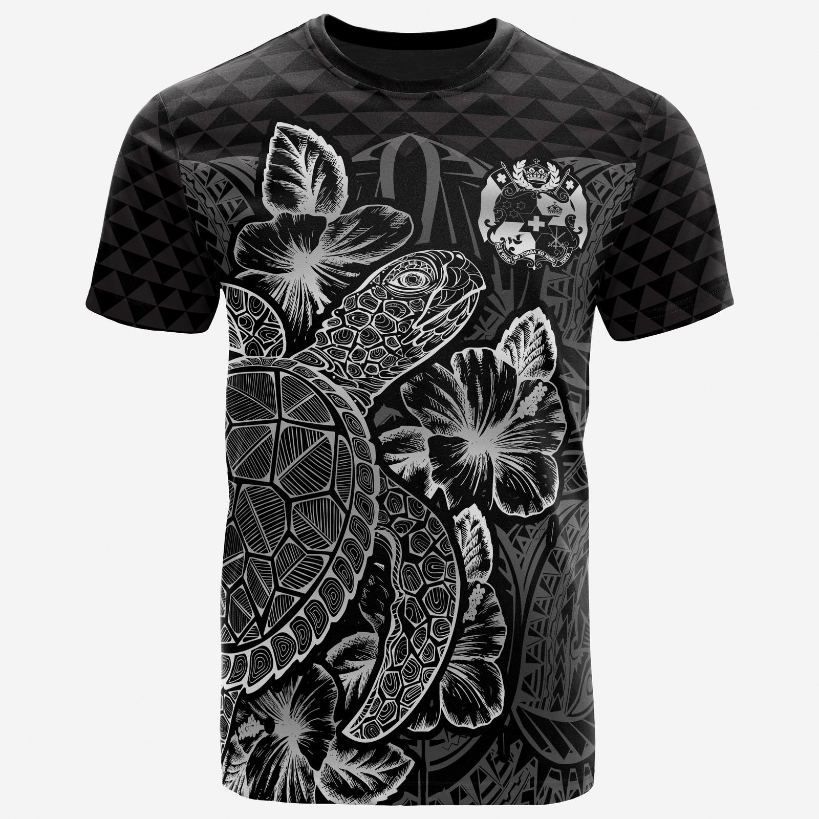 Tonga T Shirt Tonga Coat of Arms Turtle Hibiscus Black Unisex Black - Polynesian Pride