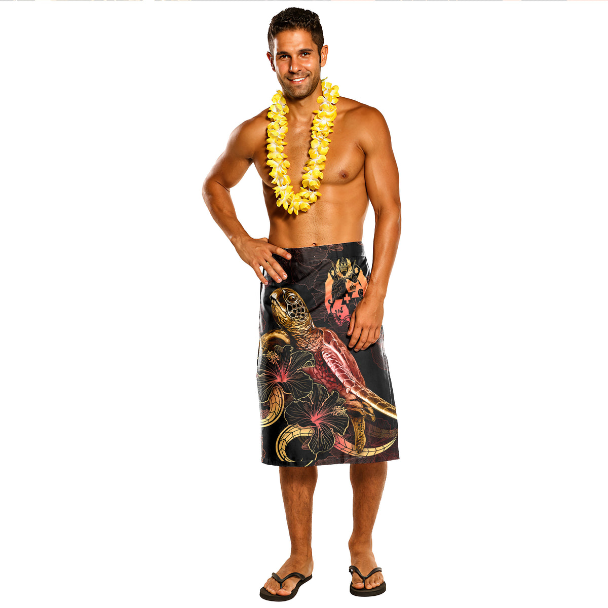 Tonga Lavalava - Custom Tonga Coat Of Arms With Turtle Blooming Hibiscus Gold One Size Gold - Polynesian Pride