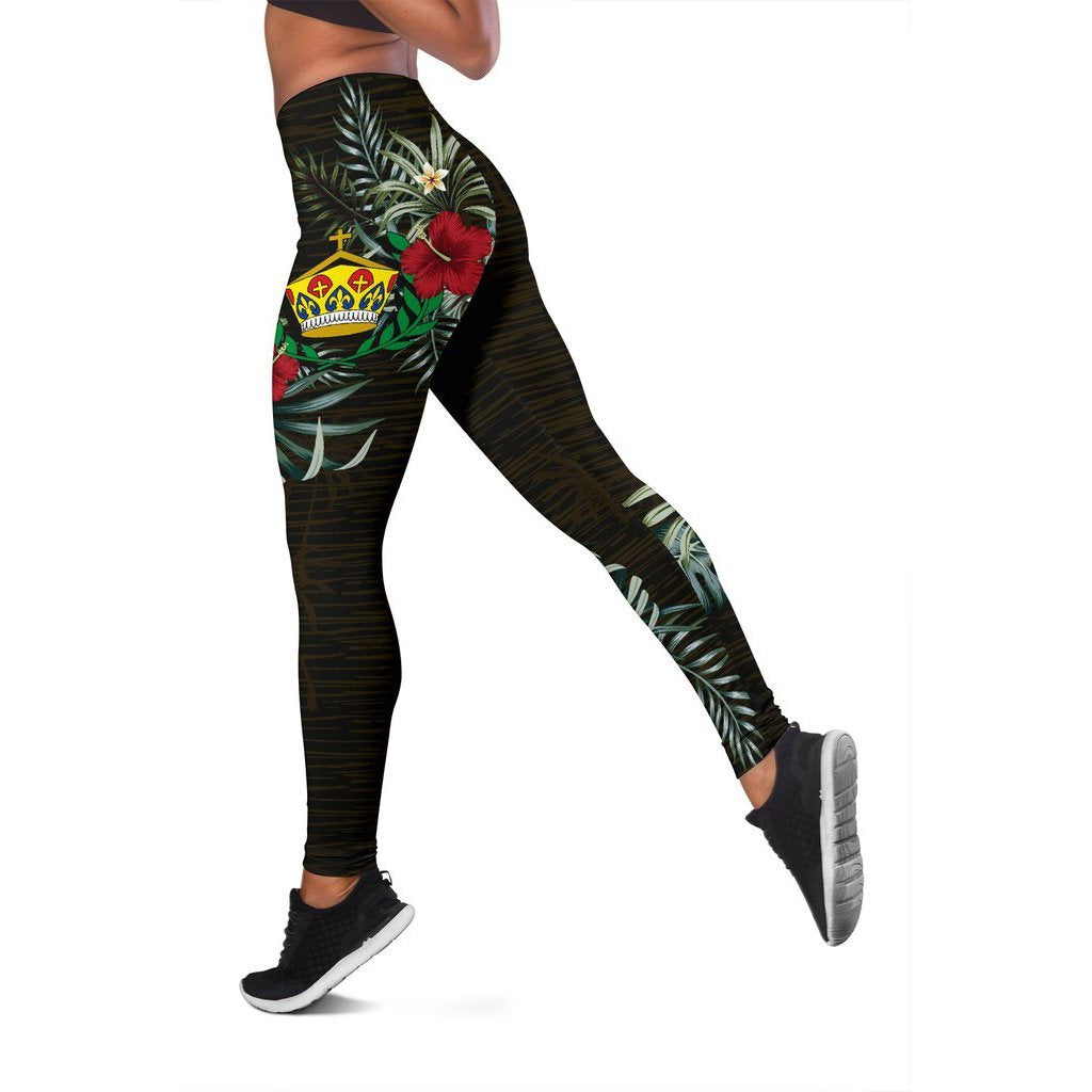 Tonga Hibiscus Leggings A7 Black - Polynesian Pride